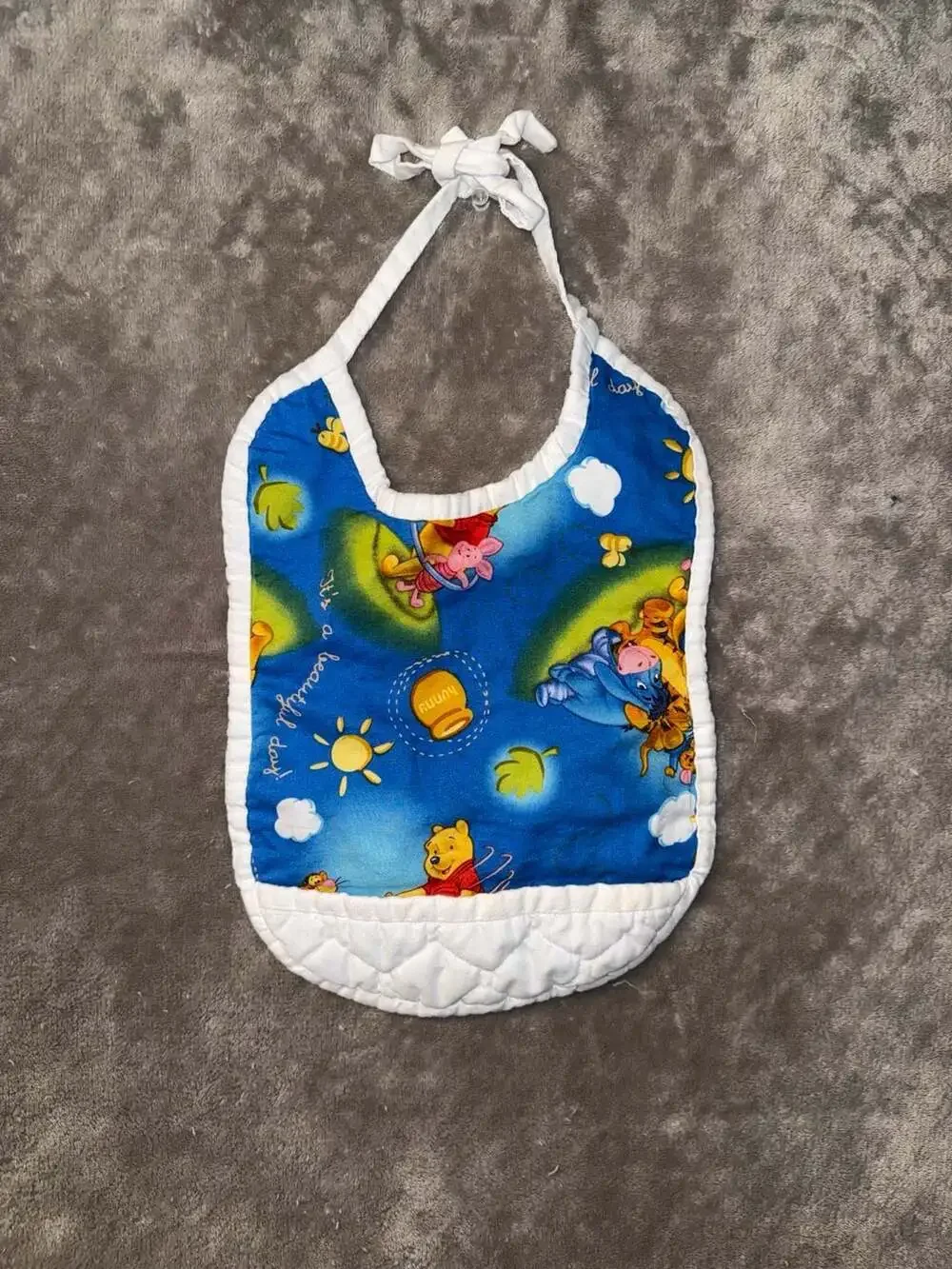 Vintage Disney Winnie the Pooh Quilted Tie-Back Baby Bib
